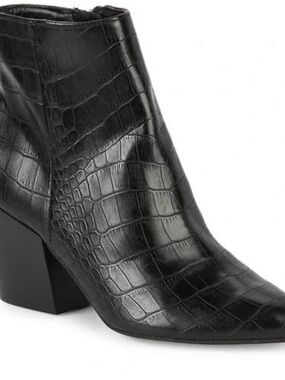 Dolce Vita Black Croc-Embossed Pointed Toe Ankle Boots